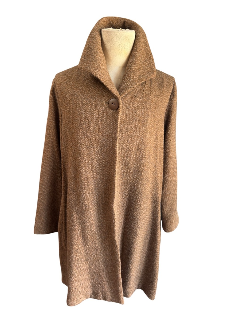 Eileen Fisher Cream Brown Cotton Alpaca Coat